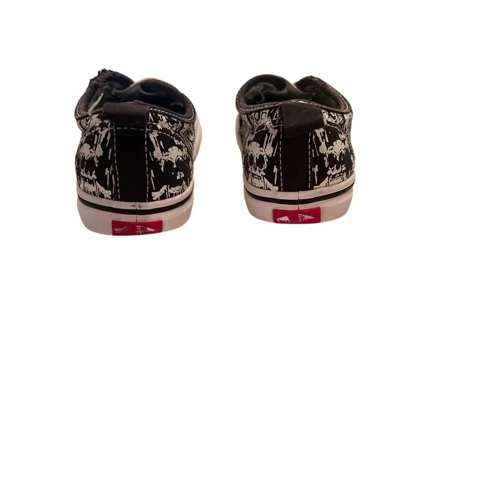 Vans Boy's 10T White Black Elastic Lace Glow Skulls Slip-on Skater Sneakers
